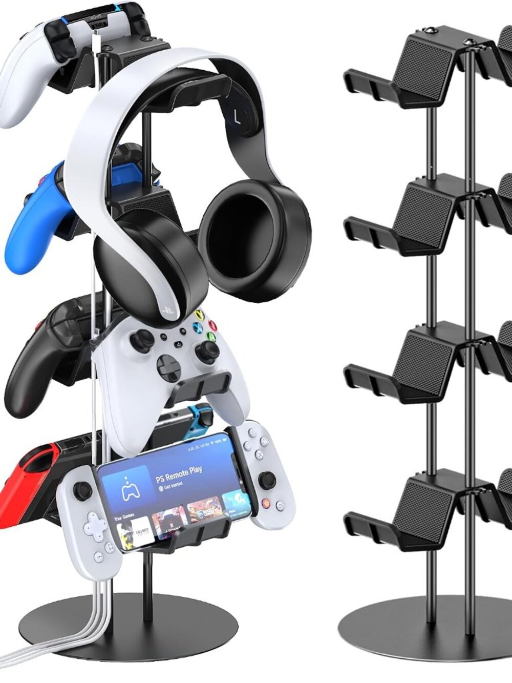 Controller Stand 4 Tiers with Cable Organizer for Desk, Universal Headphone Stan